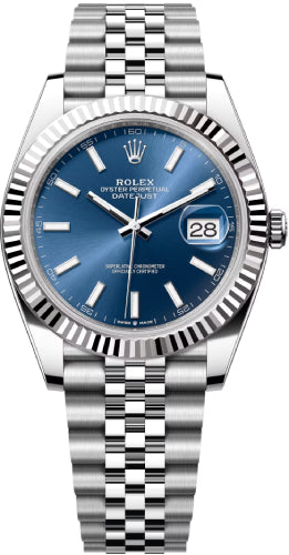 Rolex Datejust 41 mm White Gold/Steel Blue Index Dial Fluted Bezel Jubilee Bracelet Watch - 126334 - 2024