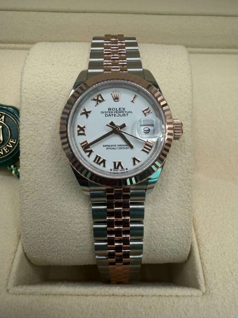 Rolex Steel and Everose Gold Rolesor Lady-Datejust 28 Watch - Fluted Bezel - White Roman Dial - Jubilee Bracelet - 279171 - 2025
