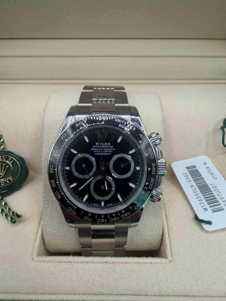 Rolex Oystersteel Cosmograph Daytona Watch - Black Cerachrom Bezel - Black Index Dial - Oyster Bracelet - 126500ln bkio
