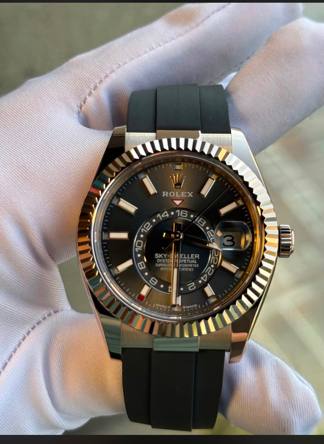 Rolex Sky-Dweller Rose Gold Slate Index Dial Oysterflex Rubber Strap - 336235 - 2026