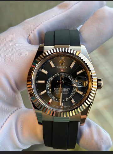 Rolex Sky-Dweller Rose Gold Slate Index Dial Oysterflex Rubber Strap - 336235 - 2026
