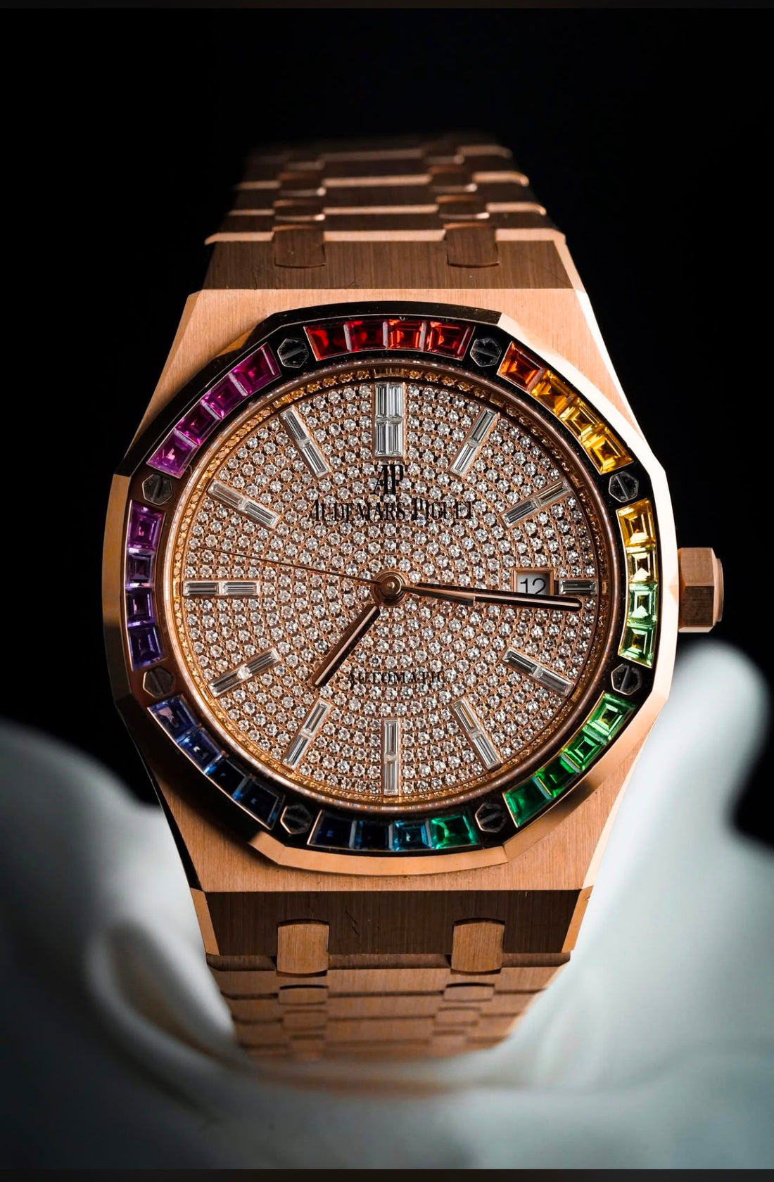 Audemars Piguet Royal Oak Pink Rose Gold/Rainbow Sapphires Diamond Paved Dial - 15413OR.YY.1220OR.01 - 2022