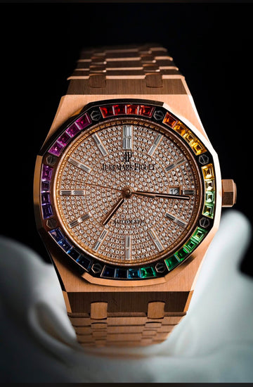 Audemars Piguet Royal Oak Pink Rose Gold/Rainbow Sapphires Diamond Paved Dial - 15413OR.YY.1220OR.01 - 2022