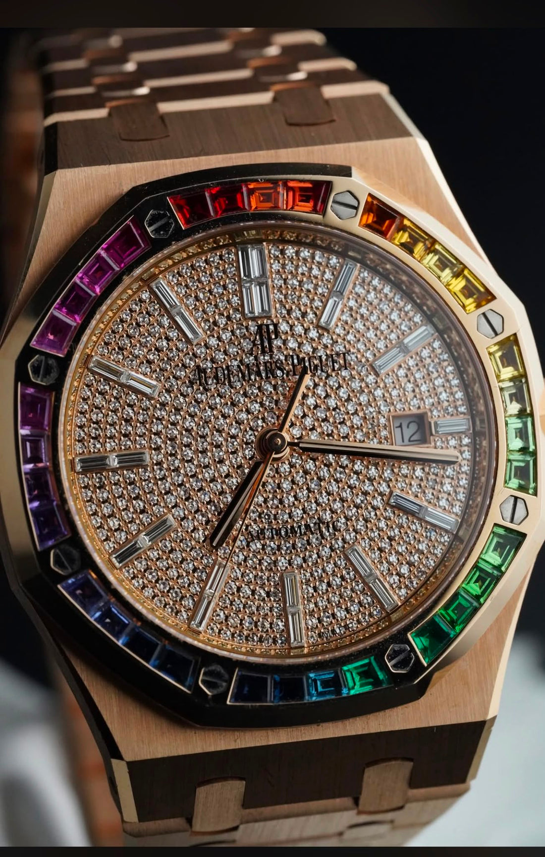 Audemars Piguet Royal Oak Pink Rose Gold/Rainbow Sapphires Diamond Paved Dial - 15413OR.YY.1220OR.01 - 2022