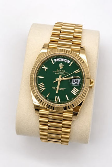 Rolex Day-Date 40mm Money Green Roman Dial Fluted Bezel President Bracelet - 228238 | 2022