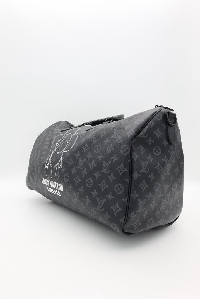 Louis Vuitton Limited Edition Black Monogram Coated Canvas Eclipse Vivienne Keepall Bandouliere 50 Blue Hardware - Pre-Owned